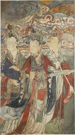 A polychrome stucco fresco fragment Yuan/Ming dynasty | 元/明 彩繪神仙圖壁畫局部