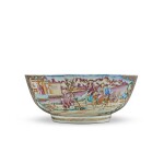 A Rare Large Chinese Export 'Tiger and Fox Hunt' Punch Bowl, Qing Dynasty, Qianlong Period, Circa 1775 | 清乾隆 約1775年 粉彩狩獵圖大盌