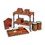 An Assorted Collection of Late Victorian Tartanware Objects and a Tea Trolley with detachable Tray, Last Quarter 19th Century