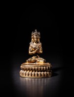 A gilt-bronze figure of Vajradhara, Tibet, 14th - 15th century | 十四至十五世紀 藏傳銅鎏金金剛手菩薩坐像