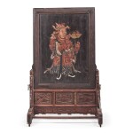 A LARGE LACQUERED AND PAINTED 'IMMORTAL' FLOOR SCREEN, 19TH / 20TH CENTURY
