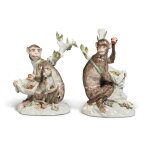 A Pair of Meissen Figures of Monkeys, 20th Century