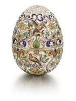 A silver-gilt and shaded cloisonné enamel egg, Feodor Rückert, Moscow, circa 1908