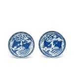 A pair of blue and white 'phoenix' saucer dishes Marks and period of Wanli | 明萬曆 青花雙鳳紋盤一對 《大明萬曆年製》款