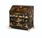 A Queen Anne style parcel-gilt and black lacquered bureau scriban, 19th century