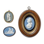 A GROUP OF THREE WEDGWOOD OR WEDGWOOD AND BENTLEY JASPERWARE PORTRAIT MEDALLIONS CIRCA 1780-90 