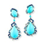 Pair of Turquoise and Sapphire Pendent Earrings | 綠松石 配 藍寶石 耳墜一對