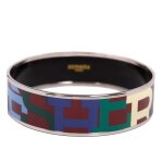 Hermès "Capitales" Wide Printed Enamel Bracelet with Palladium and Silver Plated Hardware Size GM (70)