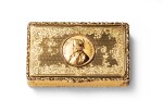 A rectangular gold box insert with a medal representing Napoléon, Louis Tronquoy, Paris, circa 1830 | Tabatière rectangulaire en or sertie d'une médaille représentant Napoléon par Louis Tronquoy, Paris, vers 1830