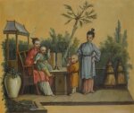 A pair of Chinese genre scenes depicting figures on a terrace