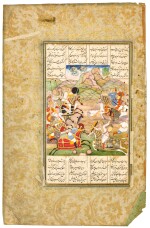 An illustration from Nizami’s Khosrow and Shirin: The battle between Khosrow and Bahram Chubin, India, Mughal, circa 1600