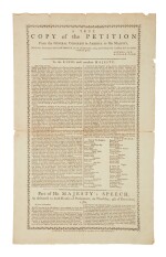 Olive Branch Petition | A rare broadside, with the King's speech acknowledging American independence