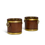 A pair of George III brass bound mahogany wine coolers, last quarter 18th century
