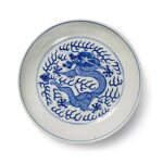 A blue and white 'dragon' dish, Mark and period of Guangxu | 清光緒 青花趕珠龍紋盤 《大清光緒年製》款