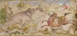 A rider attacking stampeding elephants, India, Mughal, 17th century