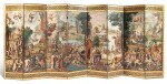 An eight panel painted folding screen, Mexico, late 17th-early 18th century | Paravent à huit feuilles, Mexique, deuxième moitié du XVIIIe siècle