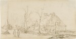 Study of cottages and boats with figures
