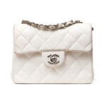White Quilted Lambskin Mini Square Flap Bag Silver Hardware, 2005-06