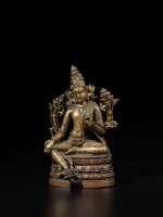 A large copper and silver-inlaid figure of Avalokiteshvara, Eastern India,  Pala period, 12th century