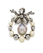 Natural Pearl and Diamond Brooch, 19th Century | 天然海水珍珠 配 鑽石 胸針, 19世紀