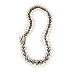 CULTURED PEARL, SHELL AND DIAMOND 'NAUTILUS' NECKLACE, SEAMAN SCHEPPS