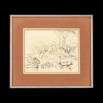 George Chinnery (1774-1852), 1822 Indian Figures and a Boat at a River | 錢納利（1774-1852年） 1822年   素描印度河岸風光圖   紙本鋼筆及墨水 鏡框