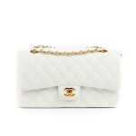 White Classic Double Flap 26 in Caviar Quilted Leather with Gold Hardware, 1991-1994