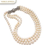 NATURAL PEARL, CULTURED PEARL AND DIAMOND NECKLACE