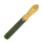  A gold-mounted nephrite paperknife,  Friedrich Koechli, St Petersburg, 1899-1908