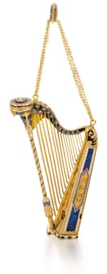 SWISS | A GOLD, ENAMEL AND DIAMOND-SET MUSICAL HARP  CIRCA 1810