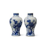 A Pair of Chinese Blue and White 'Birds and Pomegranate' Vases, Qing Dynasty, Kangxi Period | 清康熙 青花花鳥圖瓶一對