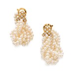 Pair of Seed Pearl and Diamond Earclips, France