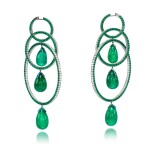 Pair of titanium, diamond and emerald earrings  