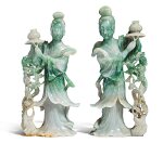 A pair of jadeite figures of Magu, Qing dynasty | 清 翠玉雕麻姑立像一對