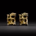 Two gilt-bronze 'dragon' supports, Eastern Han or later | 東漢或以後 鎏金銅坐龍承足兩件