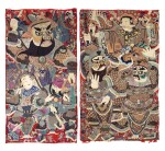 Deux grandes tentures d'opéra brodées circa 1900 | 約1900年 刺繡戲曲人物圖掛幅兩件 | Two large Chinese Opera embroideries, ca. 1900.