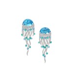 Pair of topaz, emerald and diamond ear clips, 'Jellyfish'