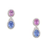 Pair of Sapphire, Pink Sapphire and Diamond Earrings