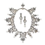 Boucheron | Silver-Topped Gold, Natural Pearl and Diamond Necklace and Pair of Earclips [黃金鍍銀鑲天然珍珠配鑽石項鏈及耳環一對]