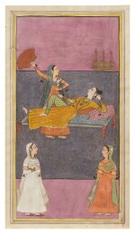 A LADY AND HER ATTENDANTS NORTHERN OR CENTRAL INDIA, 19TH CENTURY