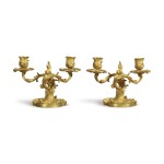 A PAIR OF LOUIS XV GILT BRONZE TWO-LIGHT CANDELABRA, MID-18TH CENTURY