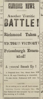 (CIVIL WAR) | Buffalo Post Extra on the fall of Richmond. Buffalo: George J. Bryan, ca. April 2, 1865