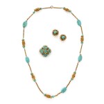 Turquoise Glass, Strass and Gold Metal Suite, 1954-1971
