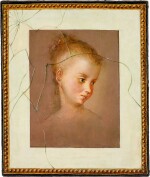 French School, 18th century, Trompe-l'œeil with a drawing of a young lady | 十八世紀　法國學院少女肖像布本油畫　