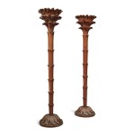 A PAIR OF WOODEN PALM FROND FORM STANDING LAMPS, 20TH CENTURY