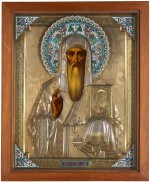 An icon of St Alexei, Metropolitan of Moscow, in a silver-gilt and cloisonné enamel oklad, Moscow, 1899-1908
