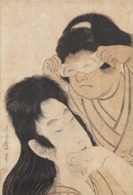 Yamauba and Kintaro holding a toy mask      