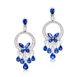 'Butterfly' Pair of Sapphire and Diamond Pendent Earrings | 格拉夫 | 'Butterfly' 藍寶石 配 鑽石 耳墜一對