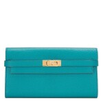 Hermès Blue Paon Chevre Leather Kelly Longue Wallet