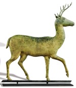 VERY FINE AND RARE MOLDED AND CAST FULL-BODIED GILT COPPER STAG WEATHERVANE, ATTRIBUTED TO A.L. JEWELL & CO., WALTHAM, MASSACHUSETTS, CIRCA 1870 